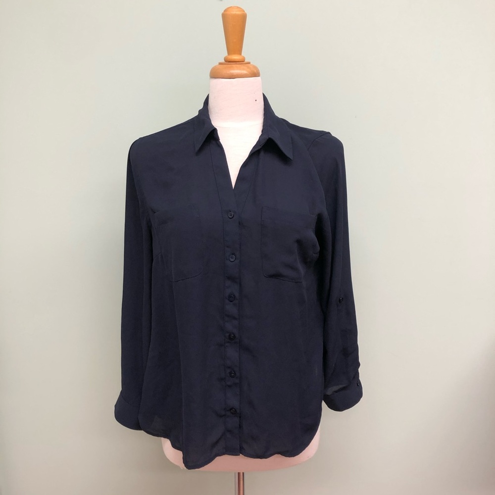 Talbots | Women's Long Sleeve Blouse | Navy | Large (P)